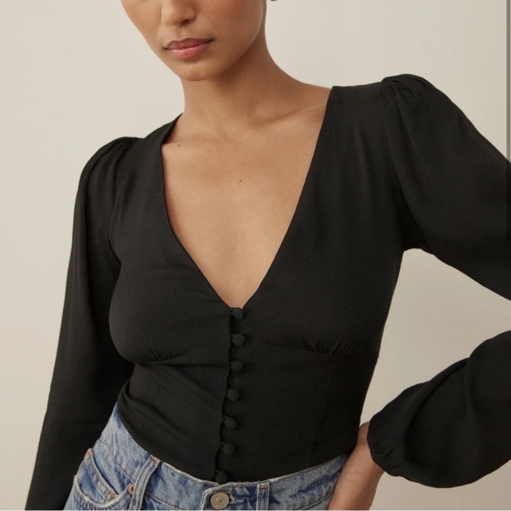 Reformation Black Button-Up Blouse